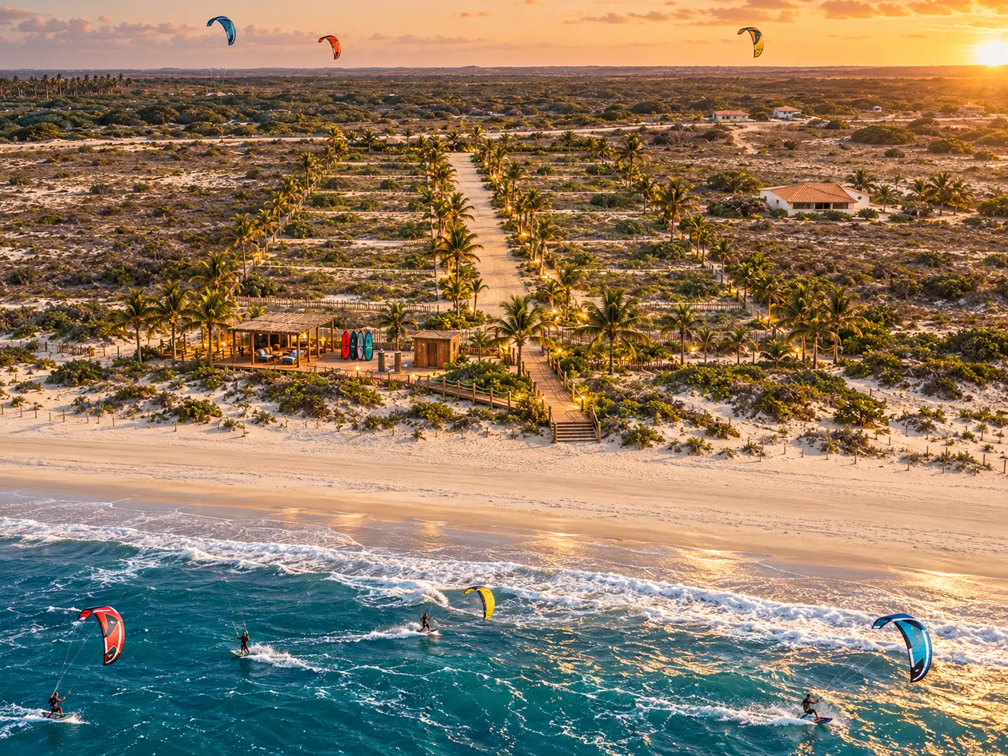 Vista conceitual da frente-mar do condomínio em Bitupitá ao pôr do sol